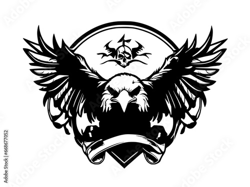 illustration of an eagle and flower, skull logo design