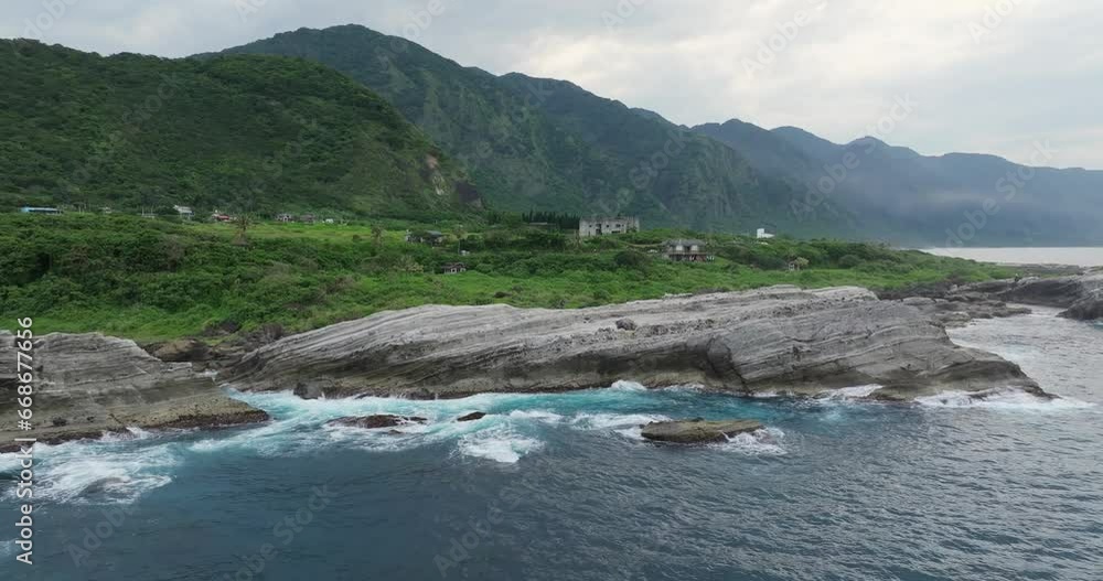 Drone fly over Hualien sea coastline