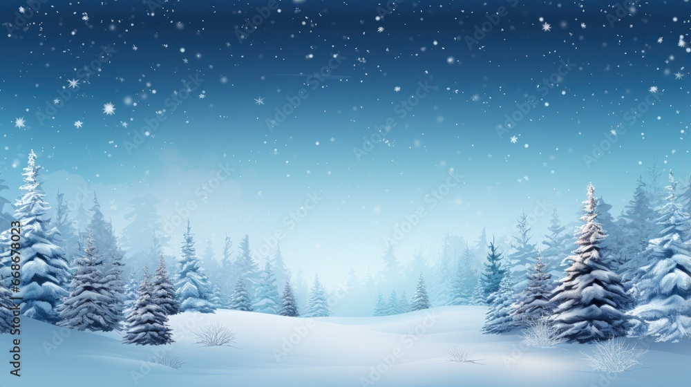 Winter background .Merry Christmas and happy New Year greeting card with copy-space. Christmas landscape with snow and fir trees