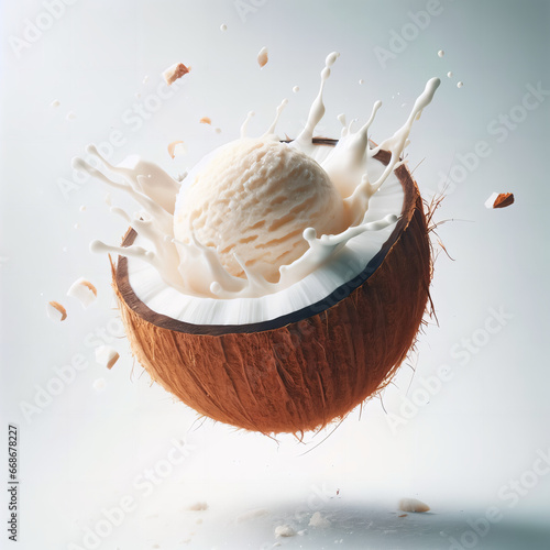 coconut with milk and icecream photo