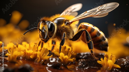 A close up of a bee. Generative AI. © ProVector