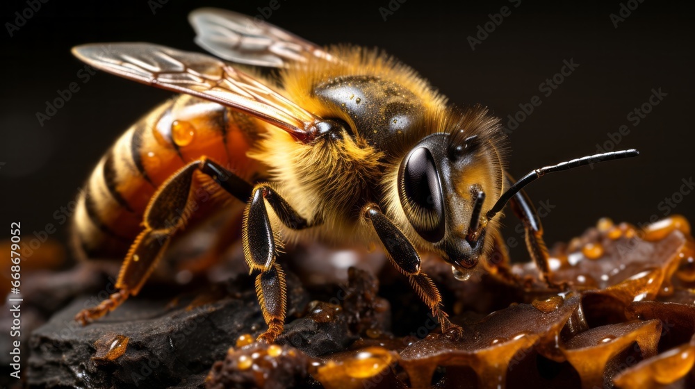 A close up of a bee. Generative AI. A close up of a bee. Generative AI.