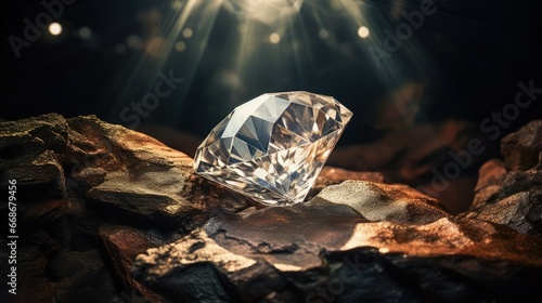 large uncut diamond stone in a natural state within a mine. Concept of beauty, luxury and rare jewel