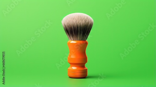 Orange Shaving brush icon isolated on green background. Barbershop symbol. Minimalism concept. 3D render illustration.