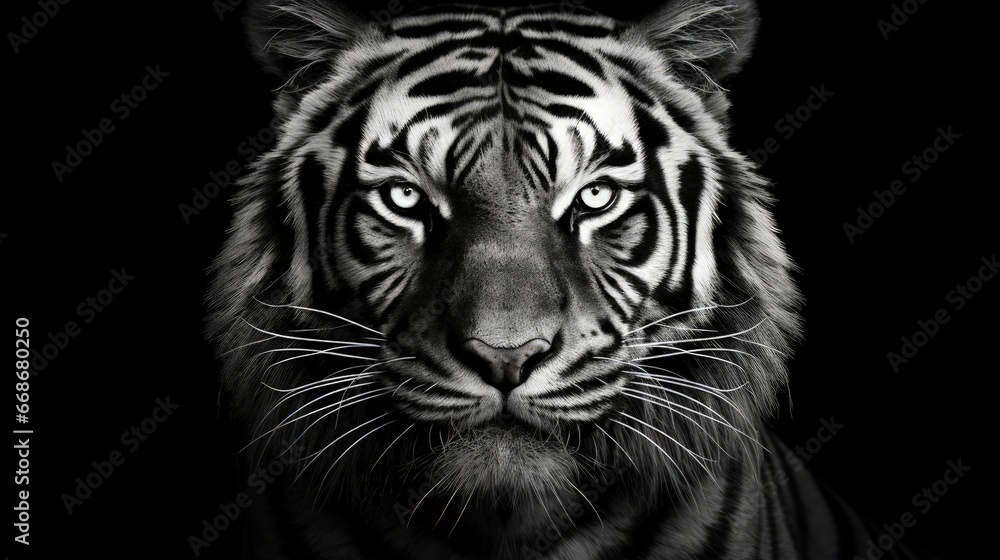 black and white wild tiger head black and white wild tiger head