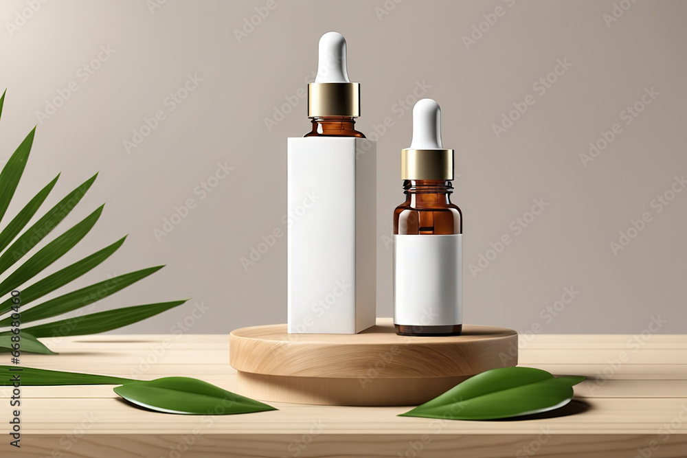 A white tube of cosmetics on a stone among the leaves. The concept of natural plant cosmetics Mockup in Natural green background for Empty show for packaging product presentation. .AI generated