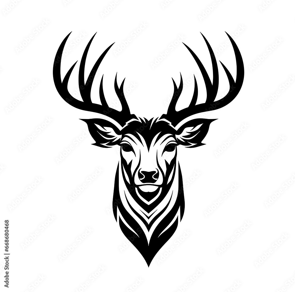 Logo image of a deer. Black and white for design on a white background.