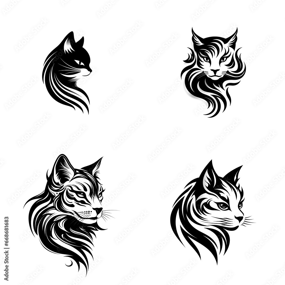 Modern black and white cat logo for design on white background. Modern black and white cat logo for design on white background.