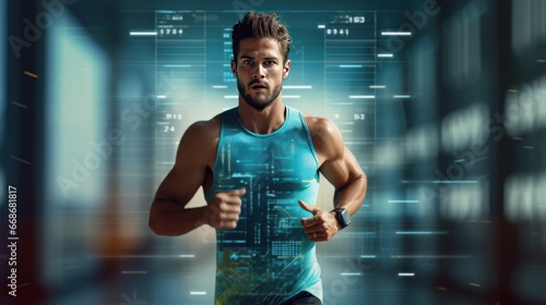 male runner exercising digital media background