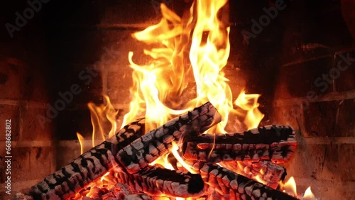 Fire in fireplace Watch This Fireplace Transform Your Evening.Cozy Fireplace Night .Burning fireplace will help you unwind in the perfect atmosphere
