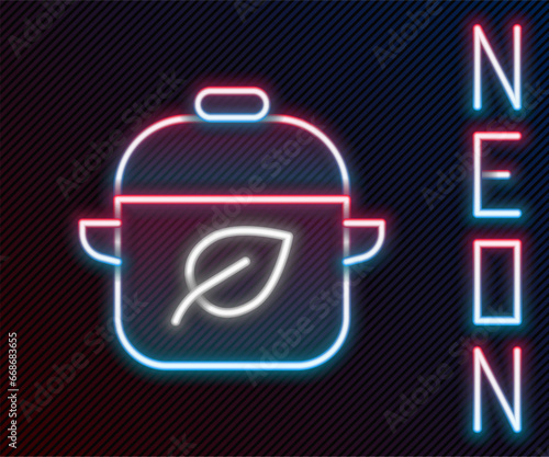Glowing neon line Vegan food diet icon isolated on black background. Organic, bio, eco symbol. Vegan, no meat, lactose free, healthy, fresh and nonviolent food. Colorful outline concept. Vector