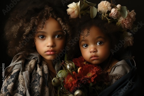 portrait of black curly happy girls