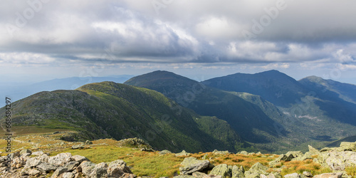 Panoramic view of Mt Jefferson, Mt Adams and Mt Madison in the White Mountains State Forest, New Hampshire, USA