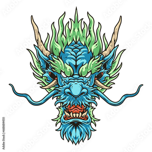Leinwand Poster Aggressive dragon head colorful logotype