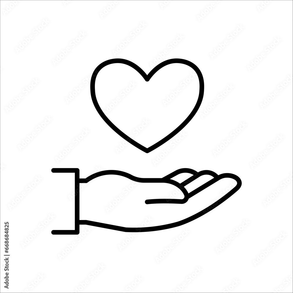Heart in hand icon. Hands holding heart icon. Love icon. Health, medicine symbol on white background Heart in hand icon. Hands holding heart icon. Love icon. Health, medicine symbol on white background