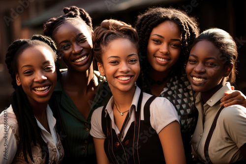 African high school girls smiling at school
