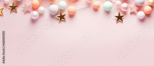 Christmas decorations and balls, holiday background.