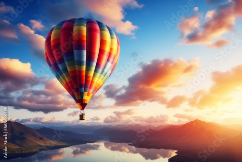 Hot air balloon in the sky. Background with selective focus and copy space