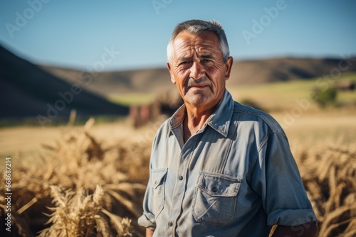 The man is a farmer. Portrait with selective focus and copy space © top images