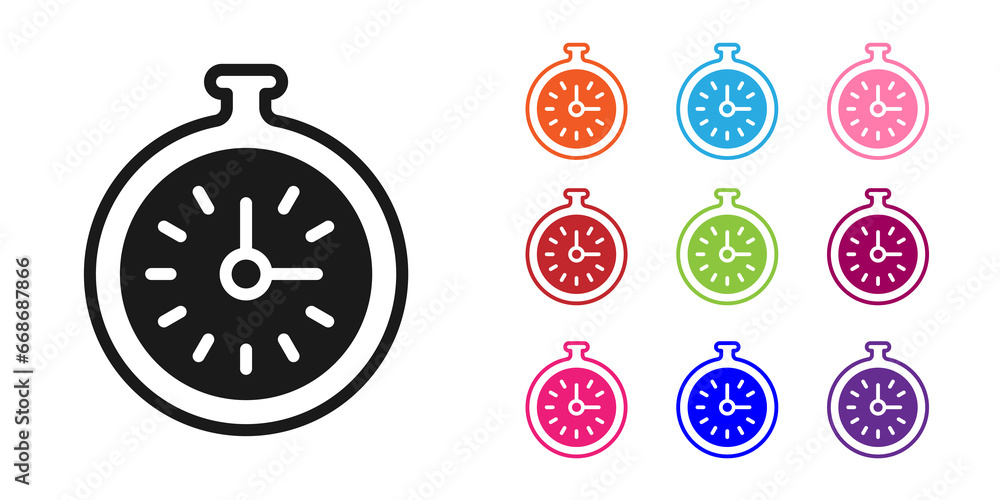 Black Pocket watch icon isolated on white background. Set icons colorful. Vector Black Pocket watch icon isolated on white background. Set icons colorful. Vector