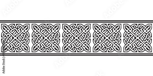 Celtic seamless ornament interlaced tape. Black ornament isolated on white background.