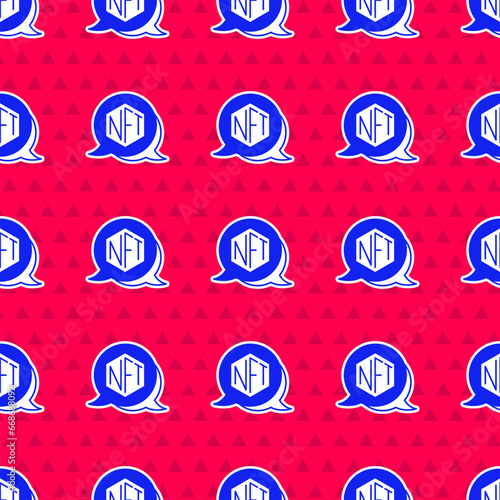 Blue NFT Digital crypto art icon isolated seamless pattern on red background. Non fungible token. Vector
