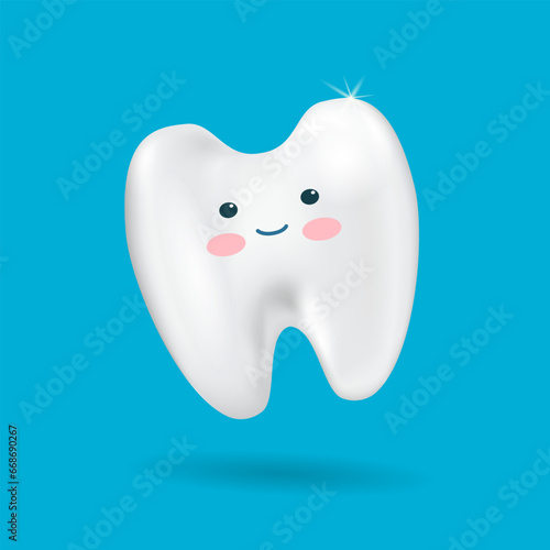 Vector 3d realistic tooth close-up on a light background. Banner, dentistry, healthcare. A place to copy.