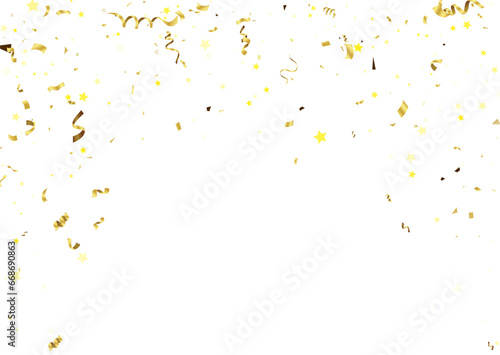 Golden Confetti Falling On White Background. Vector Illustration.