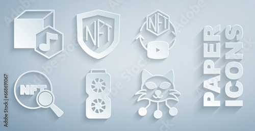 Set Video graphic card, NFT Digital crypto art, Search, shield and icon. Vector