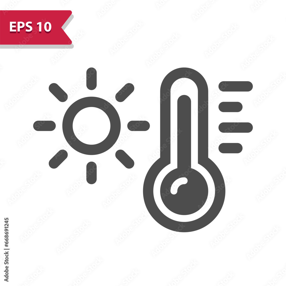 Thermometer Icon. Temperature, Weather, Heat, Sun, Summer, Day Thermometer Icon. Temperature, Weather, Heat, Sun, Summer, Day