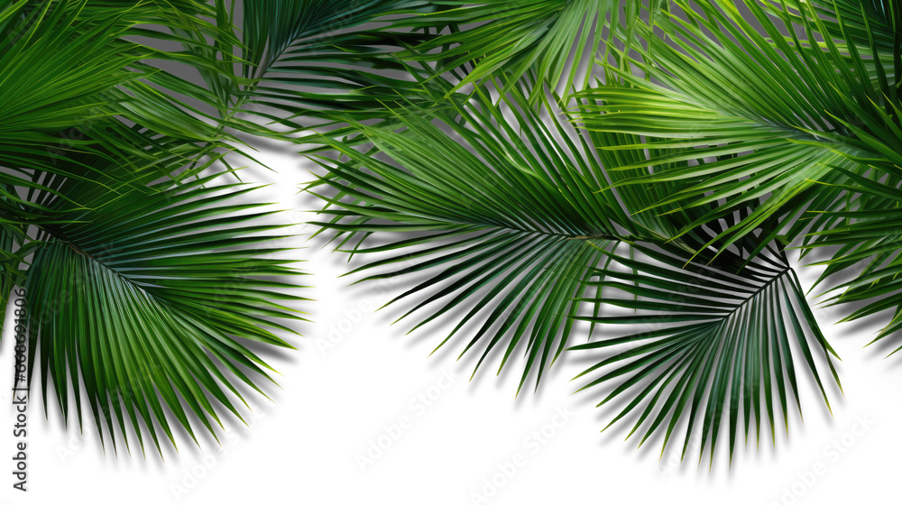Fototapeta premium Palm branches in the corners, tropical plants decoration elements