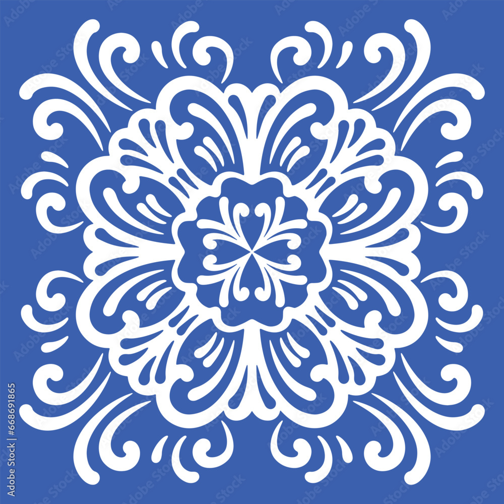 Pattern blue and white. Winter decor, snowflakes,christmas decor. Seamless pattern tile with Victorian motives.Ceramic tile in talavera style. Ornamental blue and white patterns for any decor. Pattern blue and white. Winter decor, snowflakes,christmas decor. Seamless pattern tile with Victorian motives.Ceramic tile in talavera style. Ornamental blue and white patterns for any decor.
