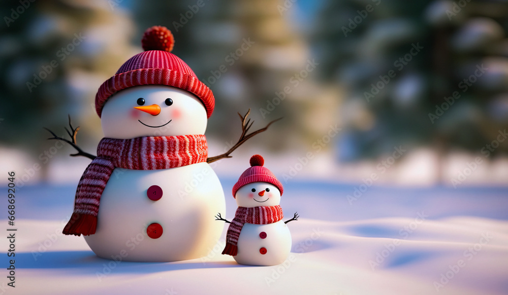Obraz premium two cute snowman for Christmas celebration generative ai