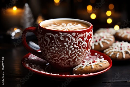 christmas chocolate cup with christmas cookies