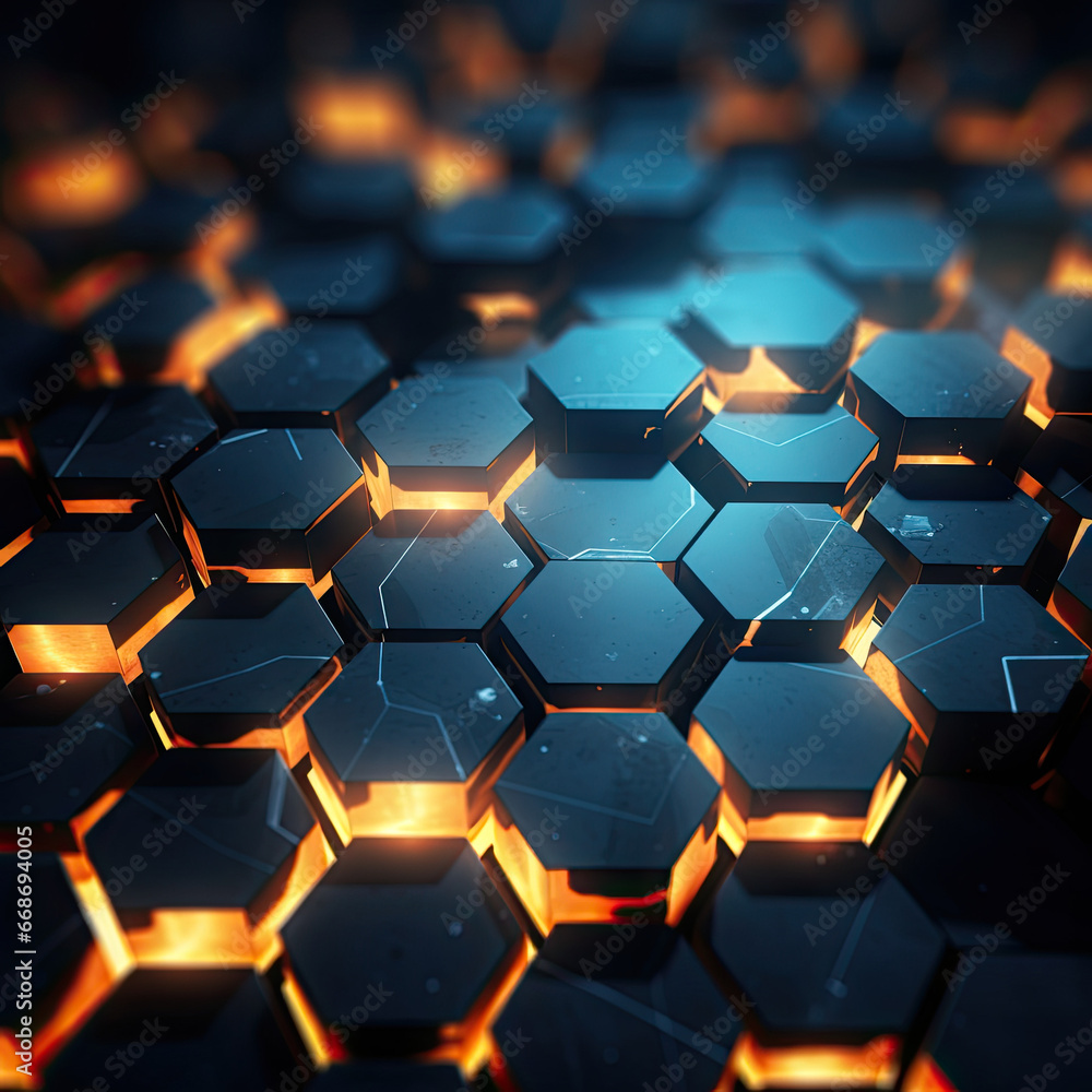 Abstract futuristic background with hexagons and blue neon lights. Abstract futuristic background with hexagons and blue neon lights.