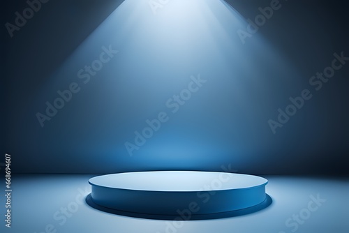 Blue cylinder podium pedestal product display platform with white color background © riko_design