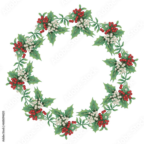 Mistletoe Christmas wreath. Holiday decoration.