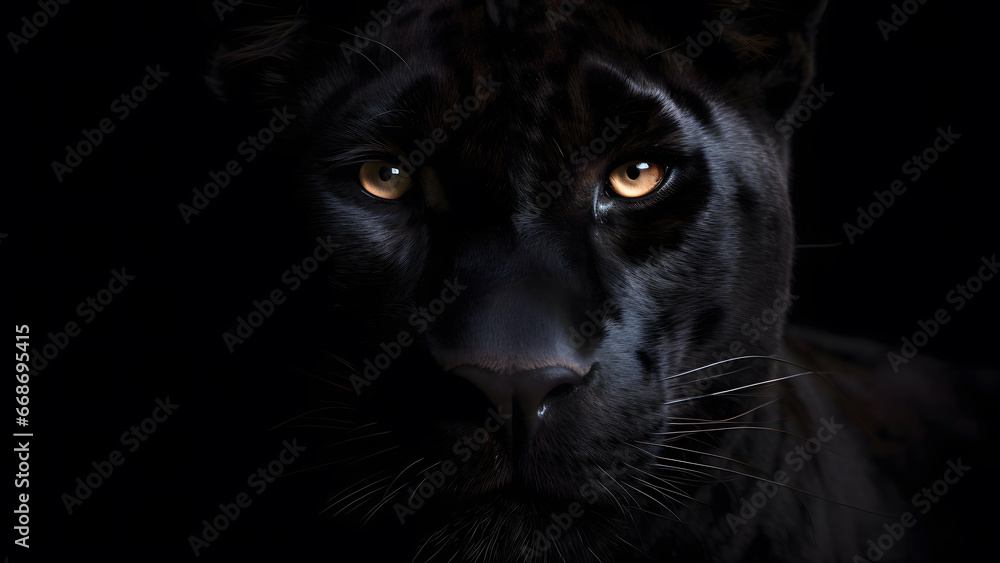 Black panther face on dark background high resolution