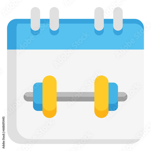  Fitness, Gym, Sport, Calendar, Dumbbell, Healthy, Plan, Schedule Icon, Flat style icon vector illustration, Suitable for website, mobile app, print, presentation, infographic and any other project.