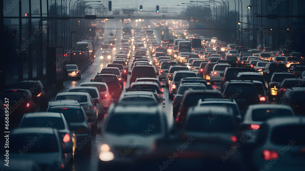 Traffic jam, blurred image - obrazy, fototapety, plakaty 