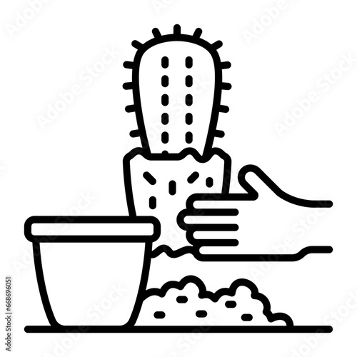 Indoor Plant Preparation Process vector icon design, Lawn and Gardening symbol, Farm and Plant sign, agriculture and horticulture equipment stock illustration, Transferring from Ground to Pot concept