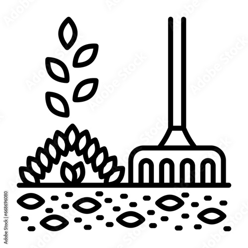 Bamboo teeth hand-rake vector outline icon design, Lawn and Gardening symbol, Farm and Plant sign, agriculture and horticulture equipment stock illustration, Adjustable Garden Rake for Leaves concept