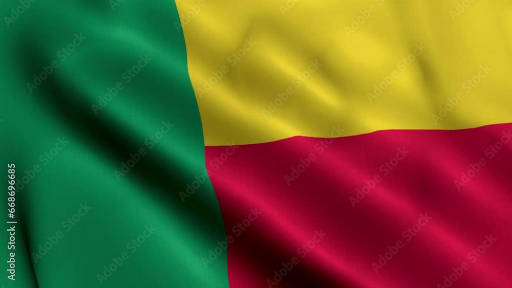 Benin Flag. Waving Fabric Satin Texture Flag of Benin 3D illustration. Real Texture Flag of the Republic of Benin 4K Video Benin Flag. Waving Fabric Satin Texture Flag of Benin 3D illustration. Real Texture Flag of the Republic of Benin 4K Video