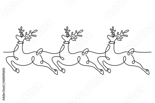 One line drawing design silhouette of reindeer hand drawn minimalism style