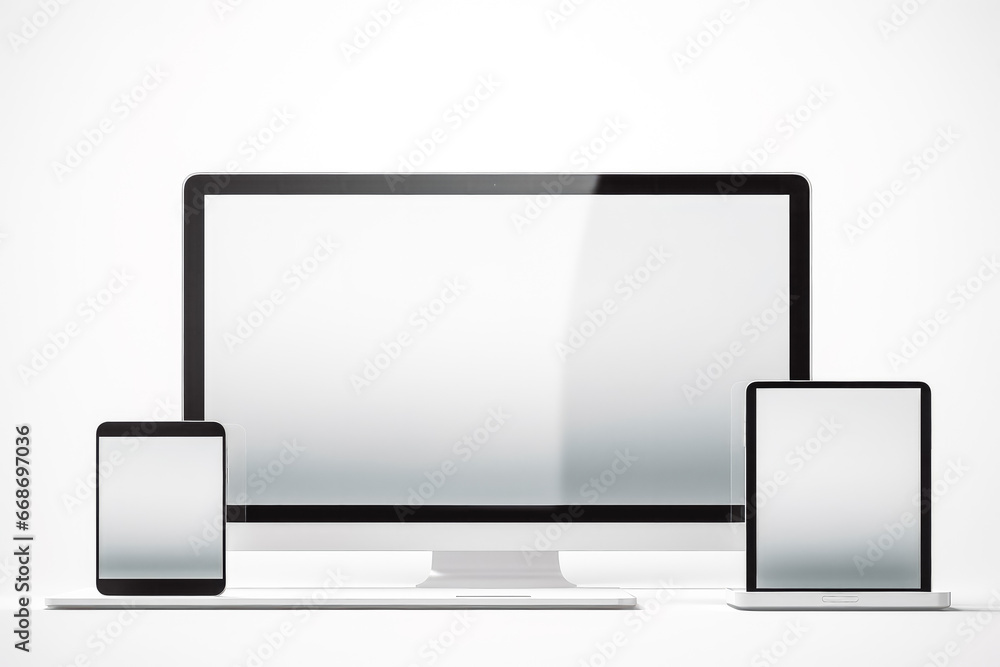 Smartphone mockup model on white background. Front view of white screen on phone mockup and white background. Smartphone mockup model on white background. Front view of white screen on phone mockup and white background.