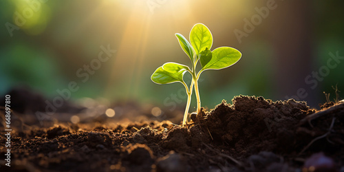 a young sprout breaks through in the soil