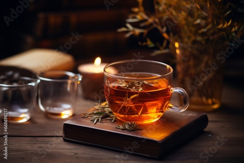 Enjoying a relaxing moment with a hot cup of Rooibos infusion tea and a good book