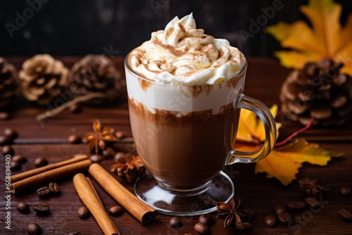 Detailed view of a comforting Chestnut Coffee adorned with whipped cream and crushed nuts
