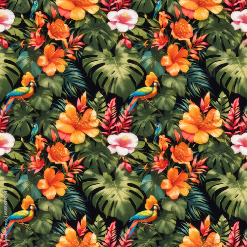 bird and flower theme seamless pattern, seamless pattern - generative ai