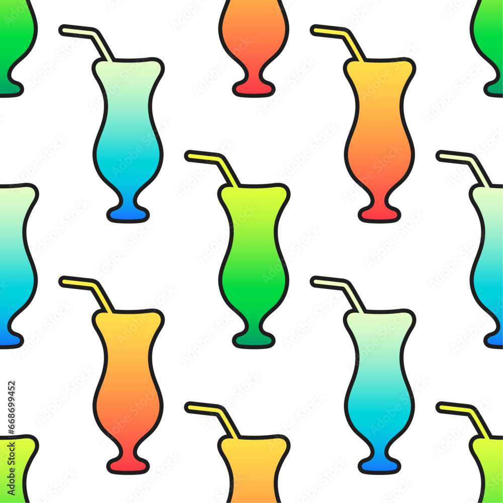 Alcohol cocktail in hurricane glass. Vector seamless pattern. Colorful elements on white background. Best for textile, wallpapers, wrapping paper, package and bar decoration. Alcohol cocktail in hurricane glass. Vector seamless pattern. Colorful elements on white background. Best for textile, wallpapers, wrapping paper, package and bar decoration.